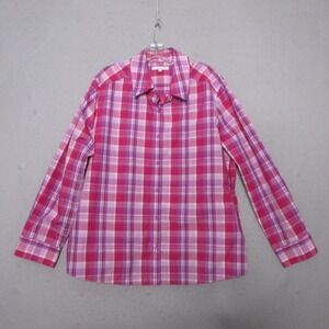 Foxcroft Top Plus 20W Pink Plaid Academia Career Button Up Wrinkle Free Shaped